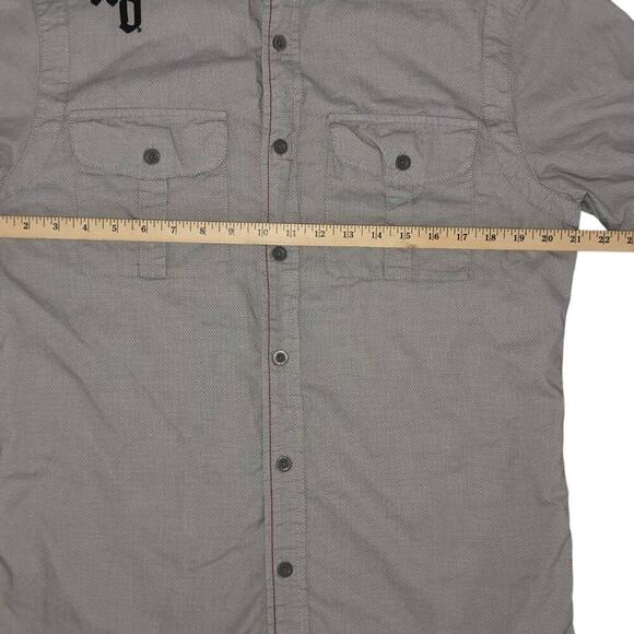 Harley-Davidson Button Down Short Sleeve Pockets Gray Spell Out On Back Mens M - Picture 7 of 7
